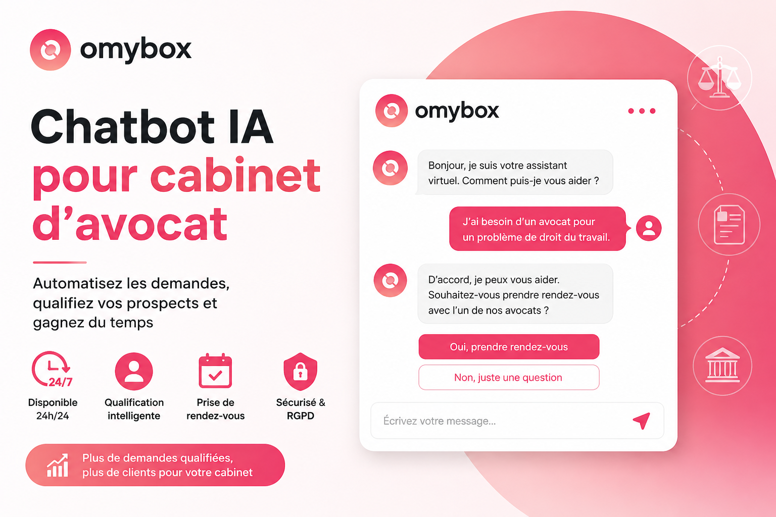 Chatbot IA pour cabinet d’avocat : automatisez les demandes et gagnez du temps sans perdre la relation client