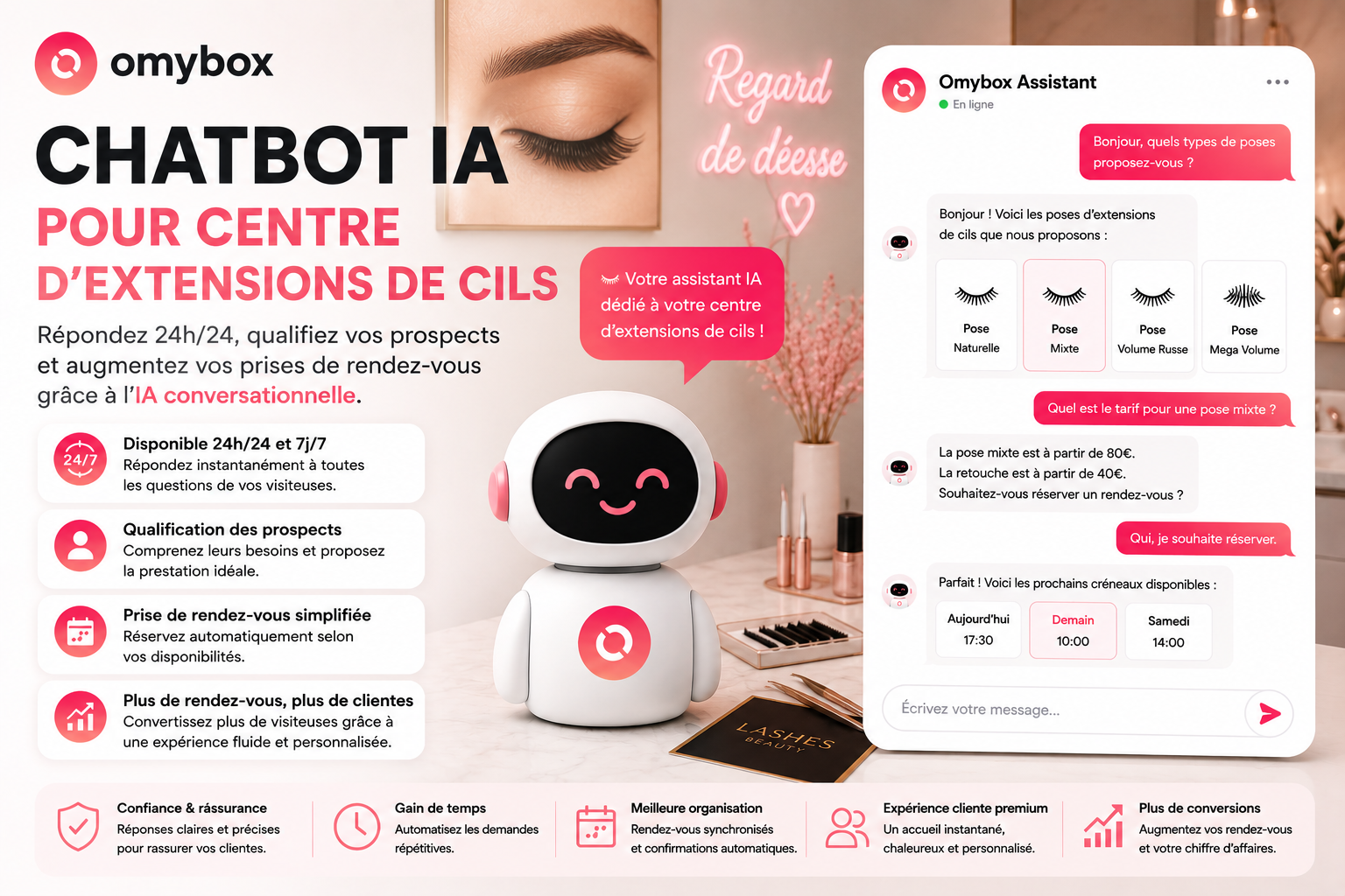 Chatbot IA pour centre d’extensions de cils