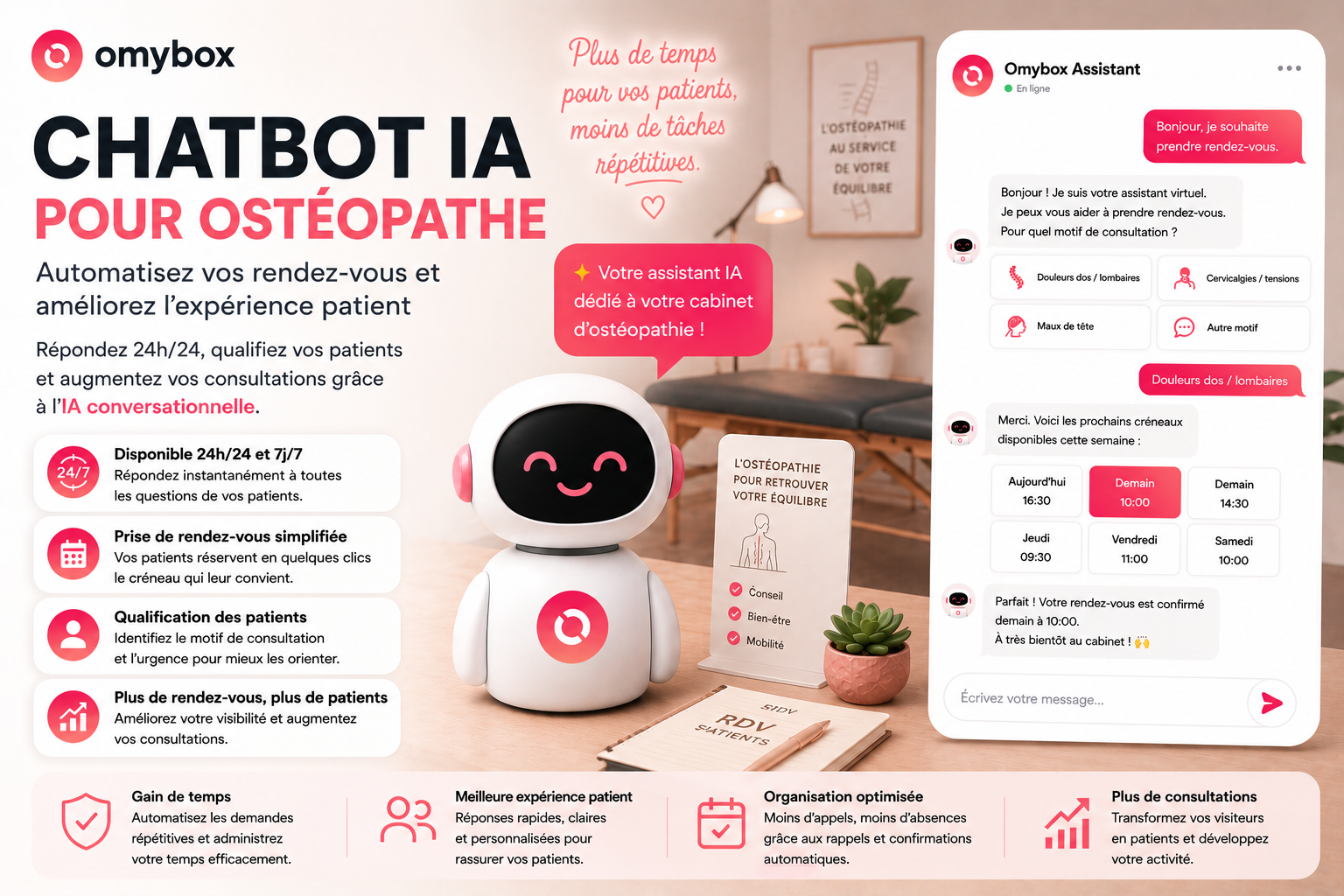 Chatbot IA pour ostéopathe : automatisez vos rendez-vous et améliorez l’expérience patient