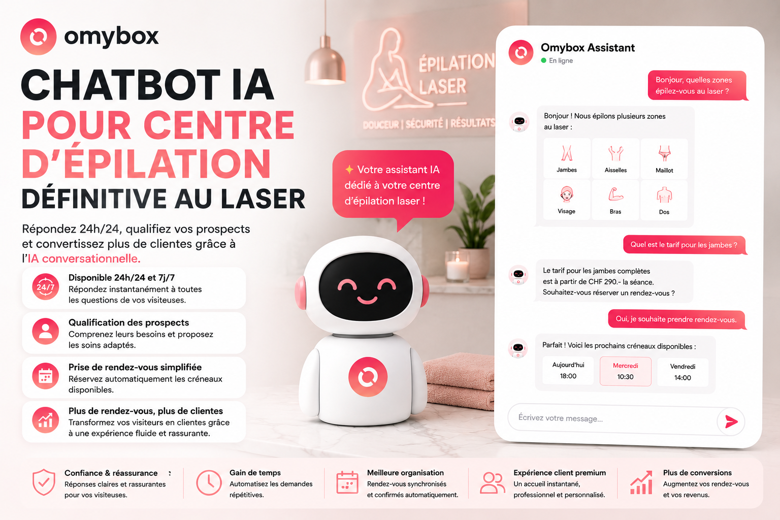 Chatbot IA pour centre d’épilation définitive au laser